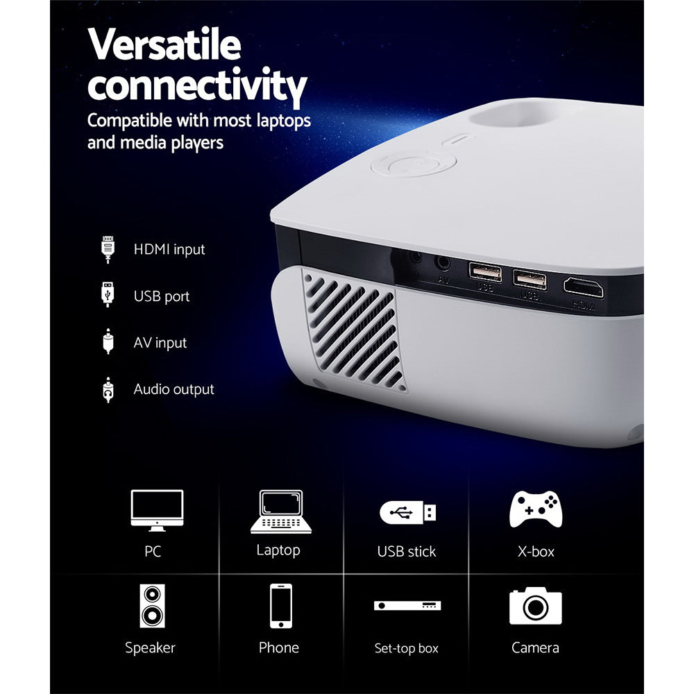 Devanti Portable Mini Video Projector 1080P Wifi Home Theater HDMI - White