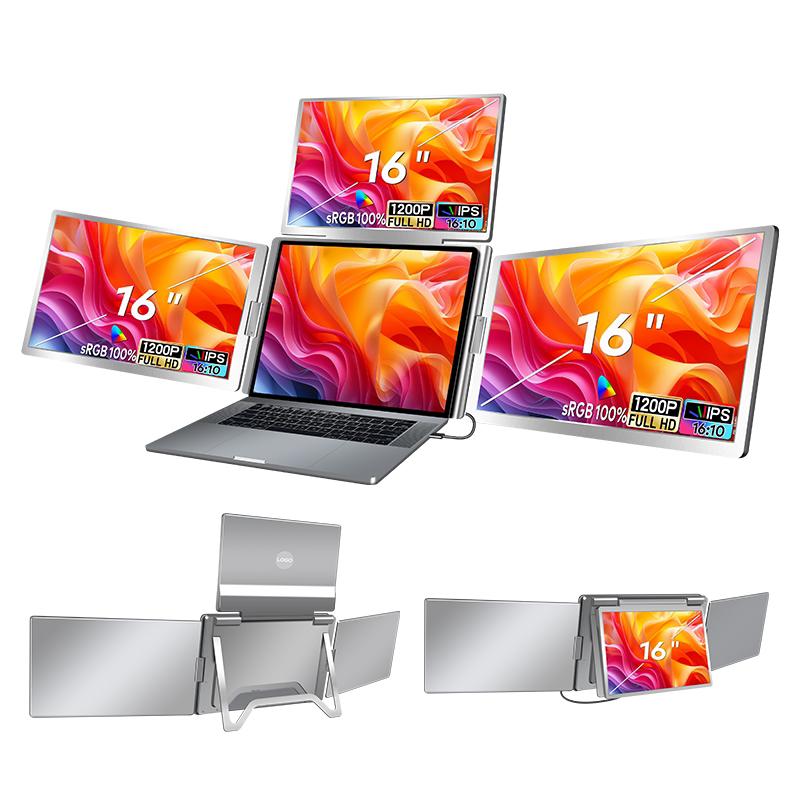 Trion 16" FHD Portable Monitor Quad Screen with One-Cable Triple Display Screen Extender for Laptops (Win10+, Mac M1/M2/M3) (AU Version) - Open Never Used Trion