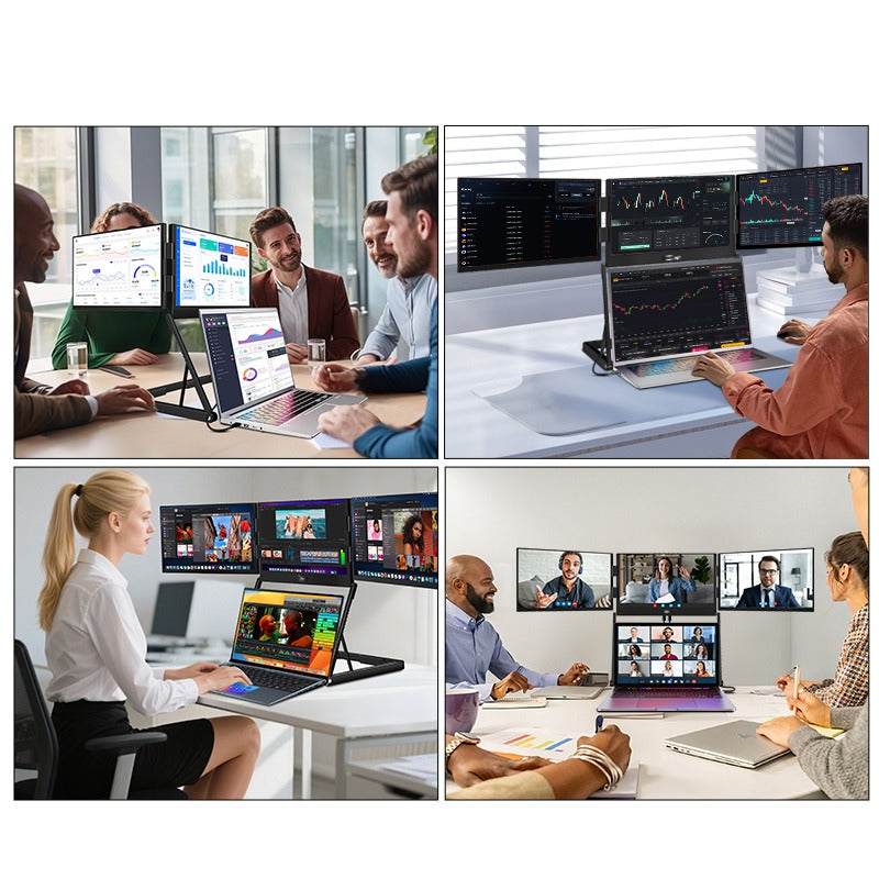 Trion Quad Monitor 15.6" Portable T Shape Laptop Screen Extender, Triple Full HD IPS 1920x1080, USB-C and Thunderbolt Compatible, for Remote Work, Trading, and Multitasking - Pristine - Refurbished Trion