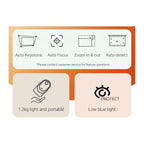 Close-up of smart projector from front/side on plain background