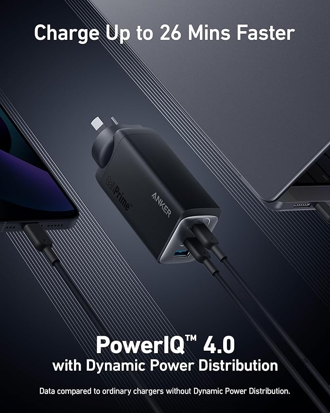 Anker 737 GaNPrime 120W 3-Port USB-C + USB-A Wall Charger (Compact High-Power) – Black ANKER