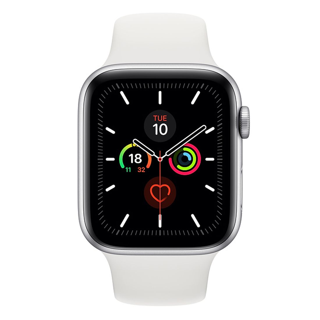 Apple Watch Series 5 44mm Silver Aluminum Case (GPS + Cellular) w/ White Sport Band - Excellent - Refurbished (AU Version)