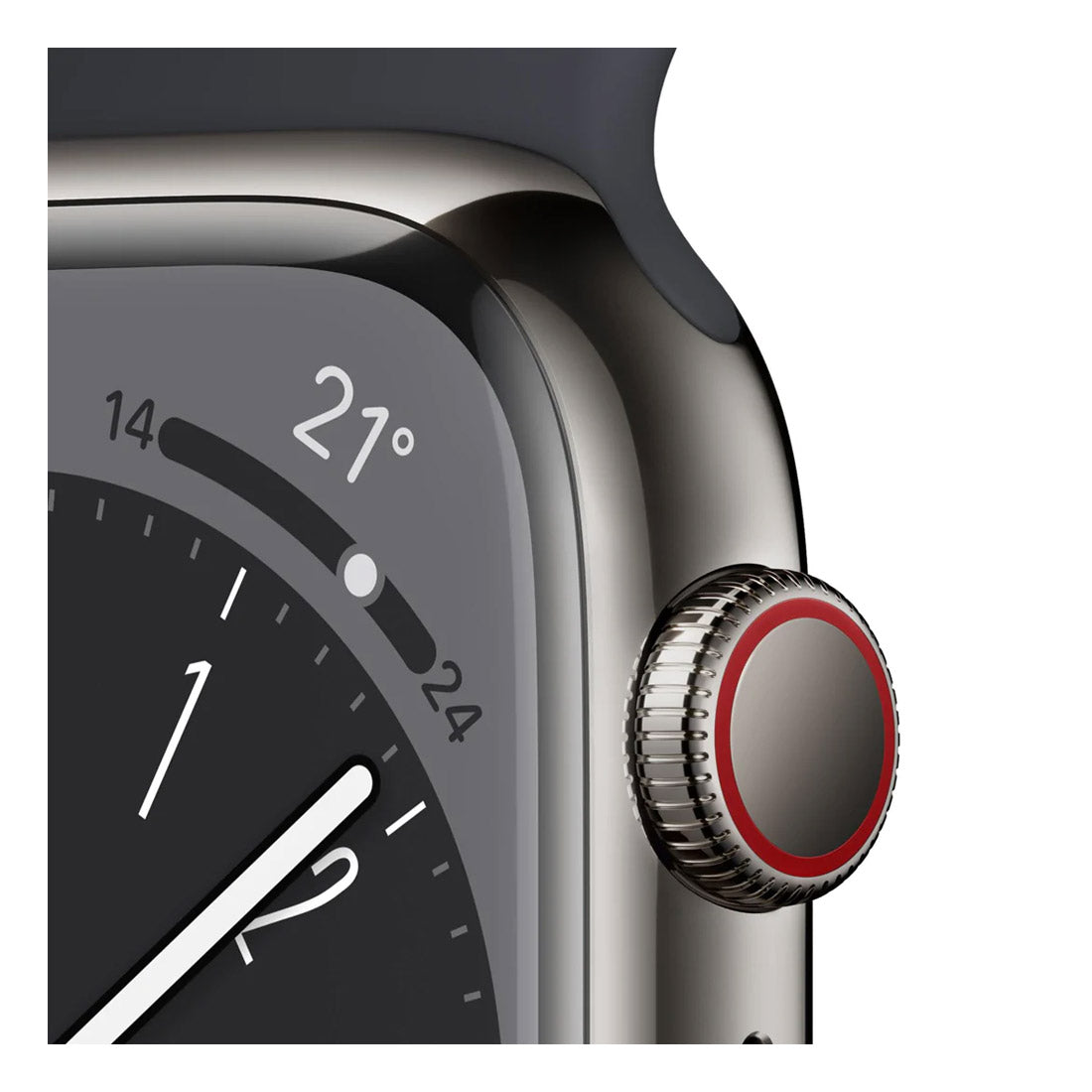 Apple Watch Series 8 45mm Stainless Steel Case w/ Midnight Sport Band GPS - Graphite - Pristine Refurbished - AU Version Apple