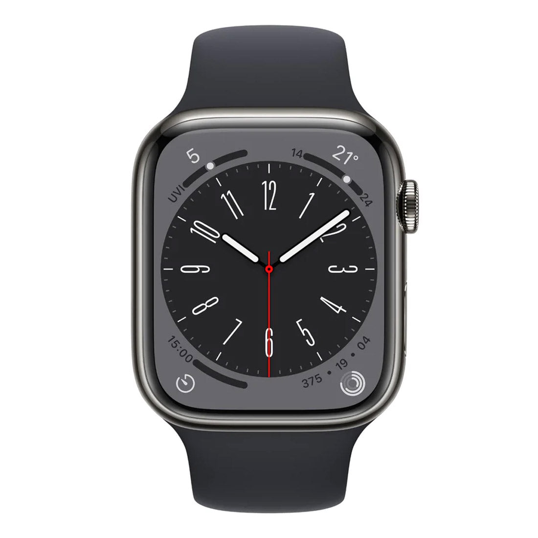 Apple Watch Series 8 45mm Stainless Steel Case w/ Midnight Sport Band GPS + Cellular - AU Version