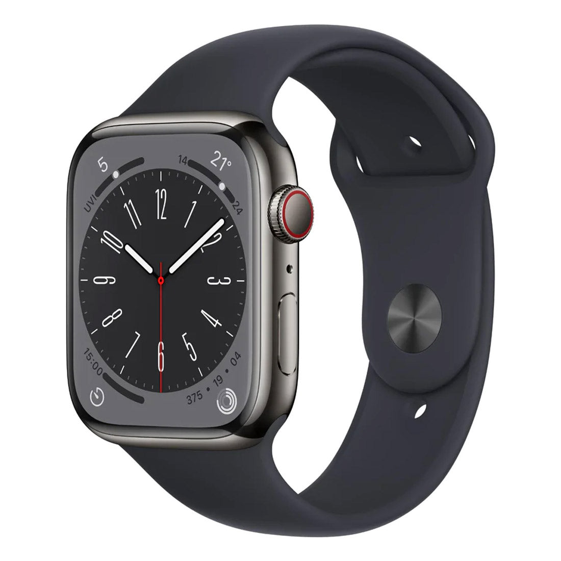 Apple Watch Series 8 45mm Stainless Steel Case w/ Midnight Sport Band GPS - Graphite - Pristine Refurbished - AU Version Apple