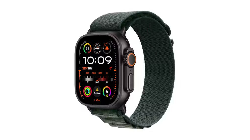 Apple Watch Ultra 2 GPS + Cellular 49mm Black Titanium Case with Dark Green Alpine Loop - Medium - AU Version Apple