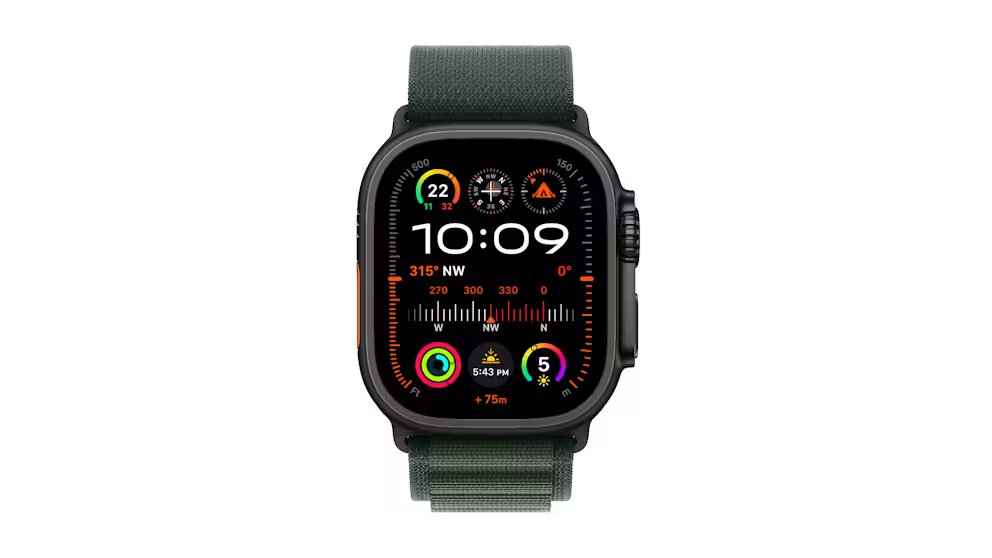 Apple Watch Ultra 2 GPS + Cellular 49mm Black Titanium Case with Dark Green Alpine Loop - Medium - AU Version Apple