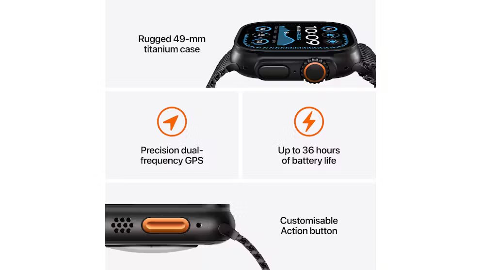 Apple Watch Ultra 2 GPS + Cellular 49mm Black Titanium Case with Dark Green Alpine Loop - Medium - AU Version Apple