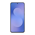 Samsung Galaxy S25 FE 256GB Navy next to box and USB-C cable in unboxing layout

