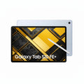 Samsung Galaxy Tab S10 FE+ Plus Light Blue held in hands in landscape mode streaming a movie.
