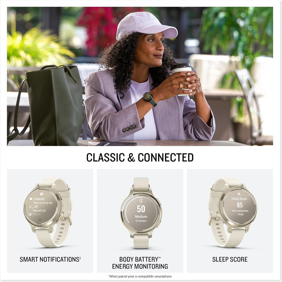 Garmin Lily 2 Smartwatch - Cream Gold with Coconut Silicone Band - Pristine Refurbished