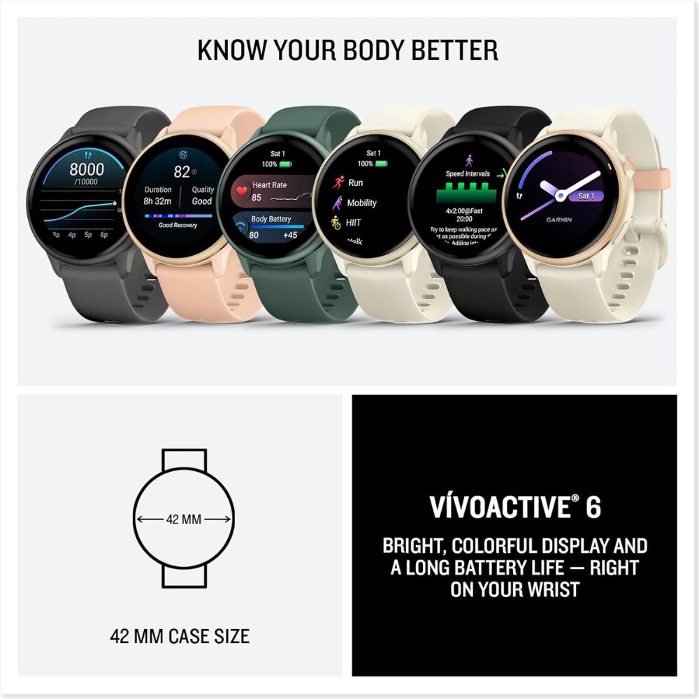 Garmin vivo active 6 GPS Smartwatch, Lunar Gold with Bone Band