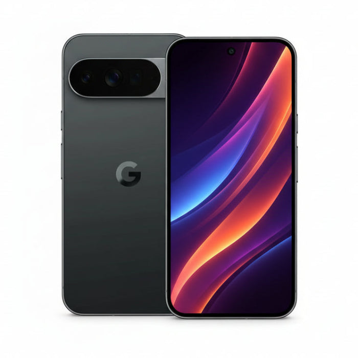 Close‑up of Pixel 10 Obsidian camera bar showing main, ultra‑wide and telephoto lenses.