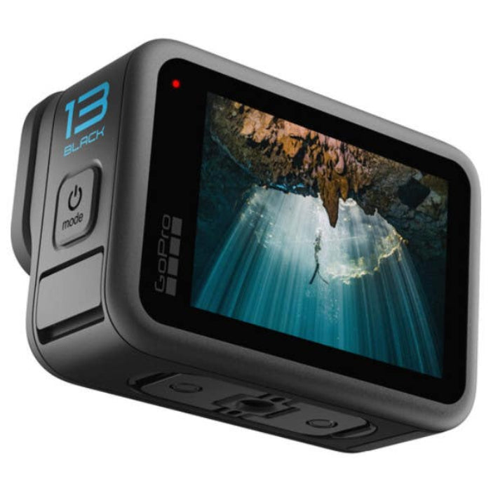 GoPro HERO13 Black showing rear touchscreen interface in use.