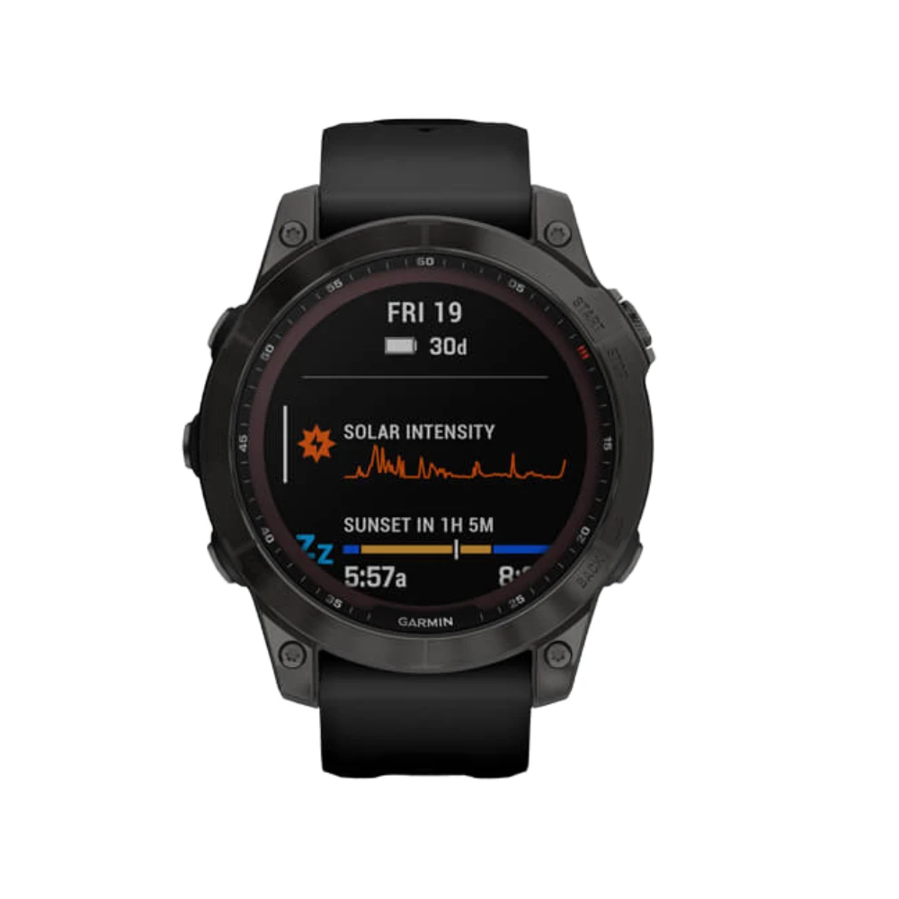 Garmin Fenix 7 Sapphire Solar Watch - Carbon Gray DLC Titanium with Black Band(Open Never Used) Garmin
