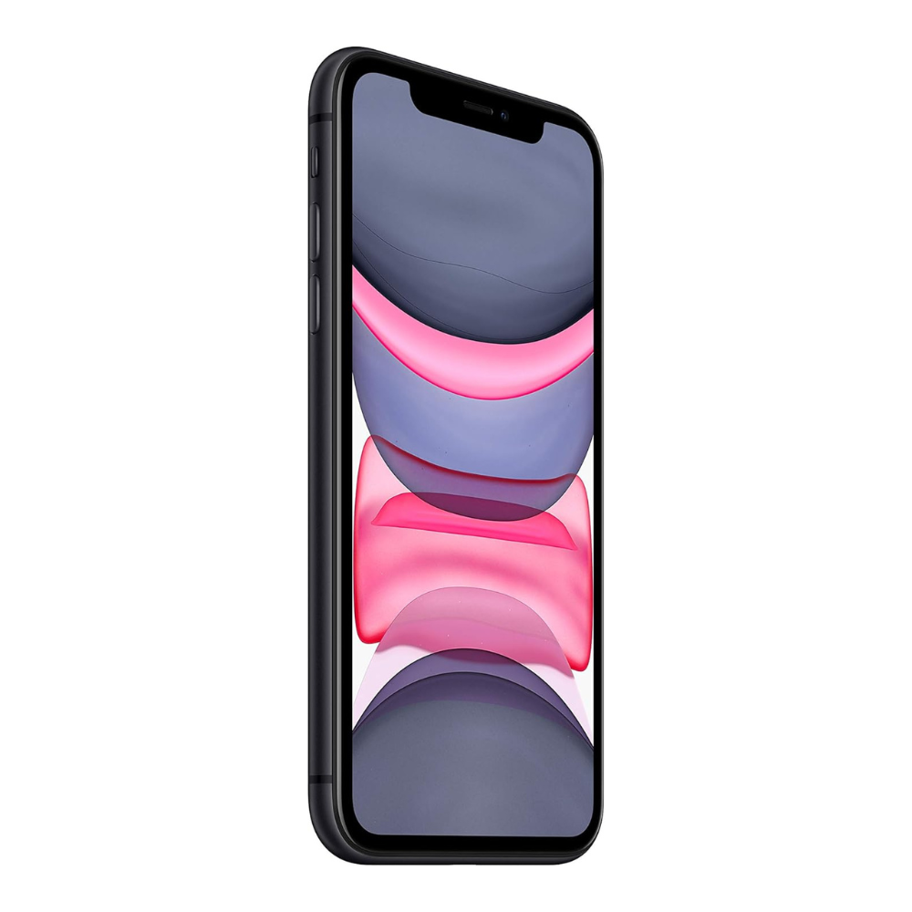 Premium refurbished Black iPhone 11 64GB – close-up of camera and body edges