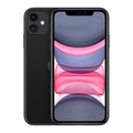 Refurbished unlocked Black iPhone 11 64GB – front-facing view, screen on