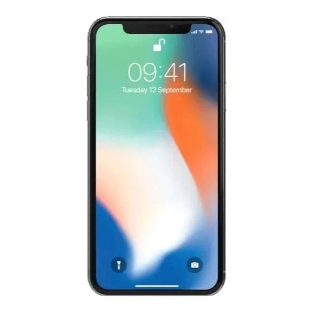 Refurbished iPhone X 64 GB – flat-lay front/back composite view, no scratches visible