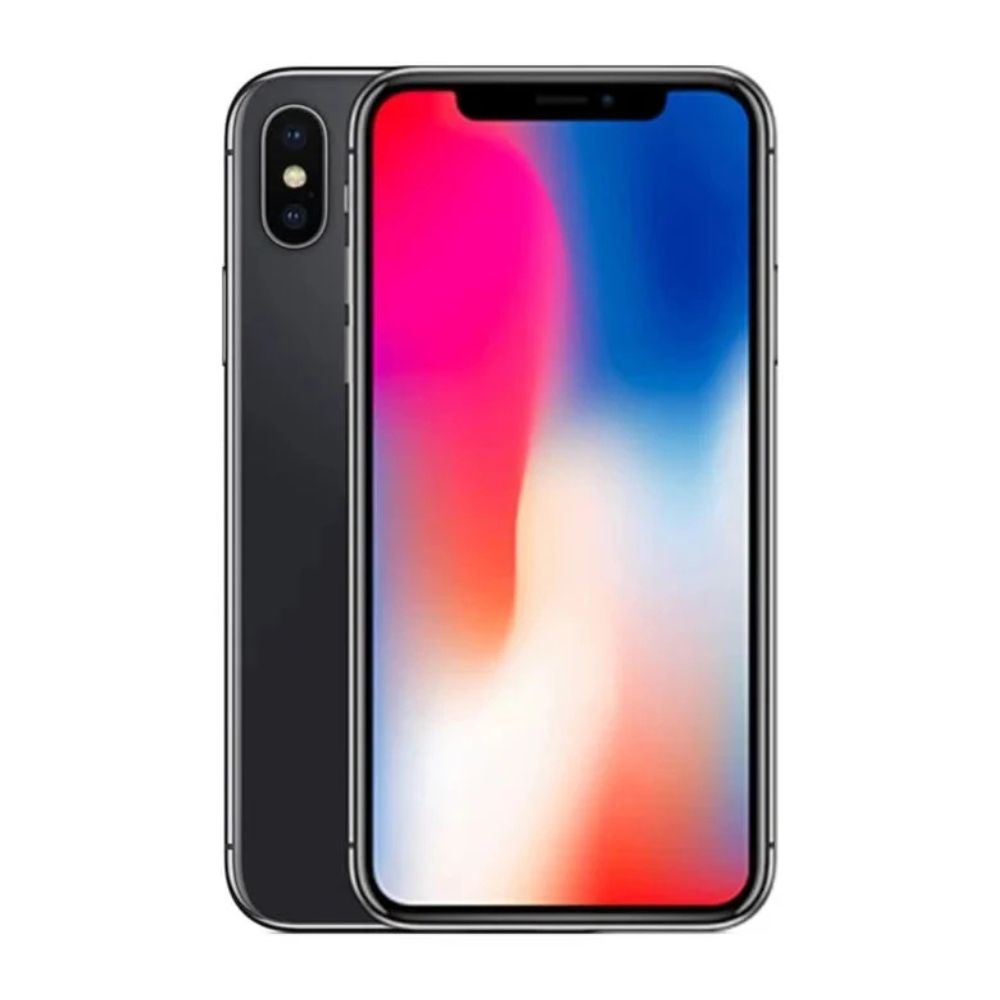 Refurbished iPhone X – angled full-device shot on white background, clean chassis