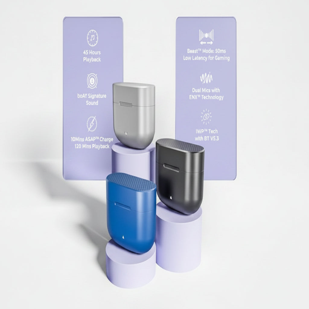 boAt Airdopes 91 True Wireless Earbuds - Active Black, Mist Grey, Starry Blue boAt