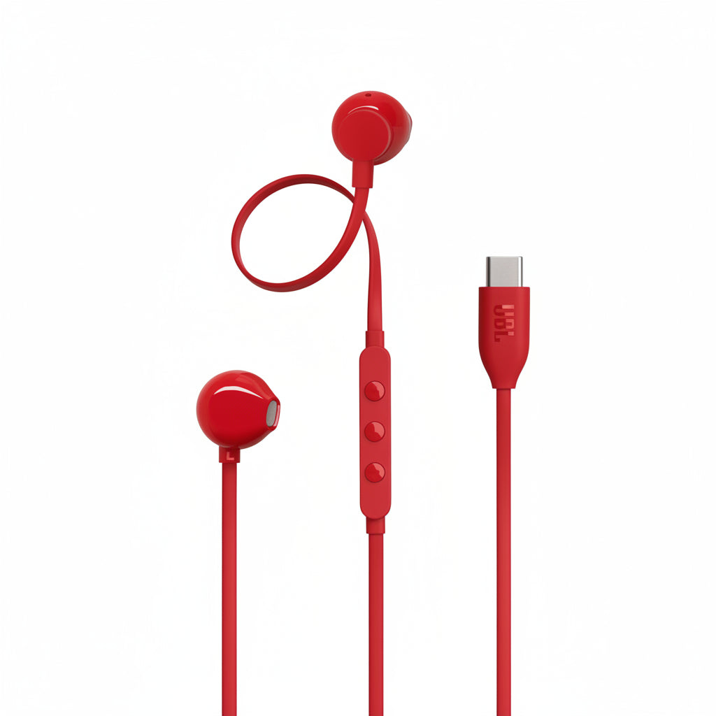 JBL Tune 350C USB-C Wired Earphones  - Black, Blue, Red, White - Red