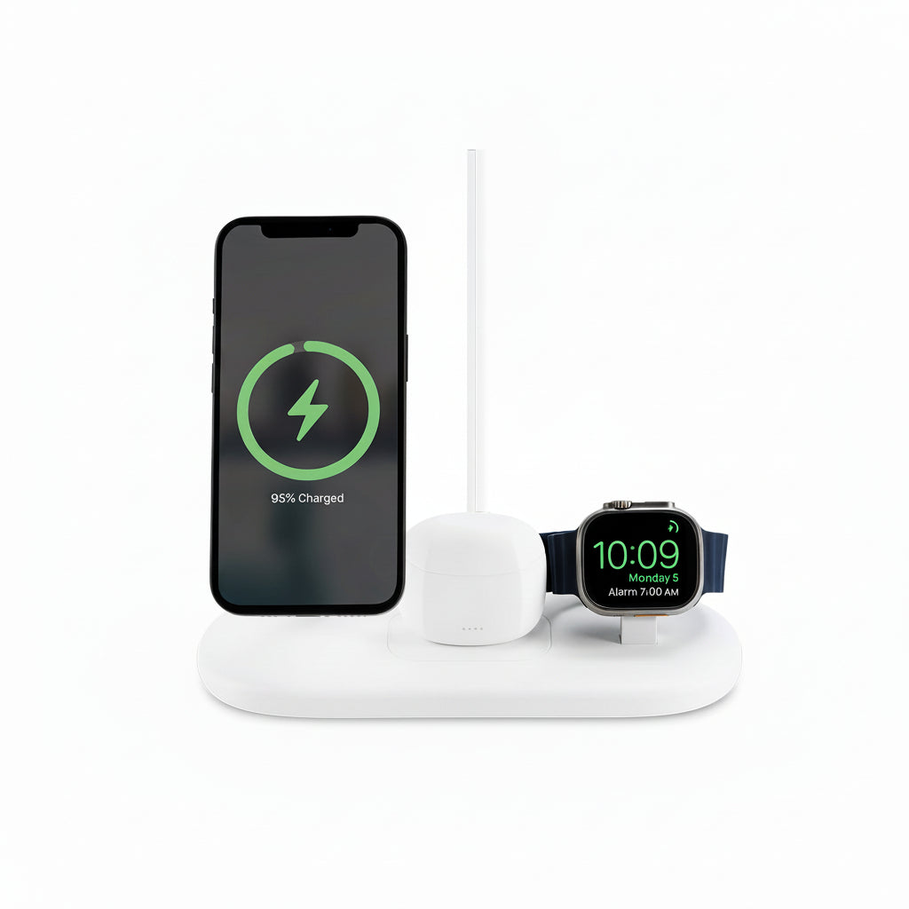 Sprout Qi2 Magnetic 3-in-1 Wireless Charger - White - Fast Charging Stand for iPhone, Apple Watch - AirPods - Good - Refurbished