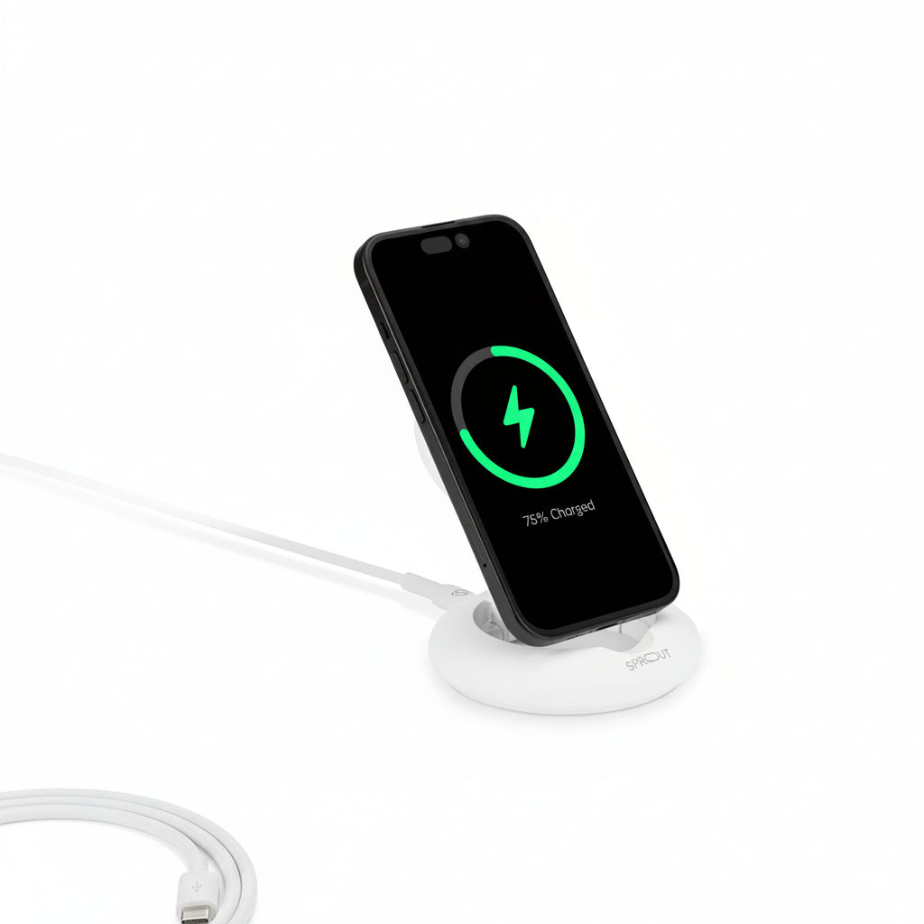 SPROUT Qi2 Magnetic Foldable Wireless Charger - White - Fast Portable Magnetic Charger - Pristine - Refurbished (Copy) SPROUT