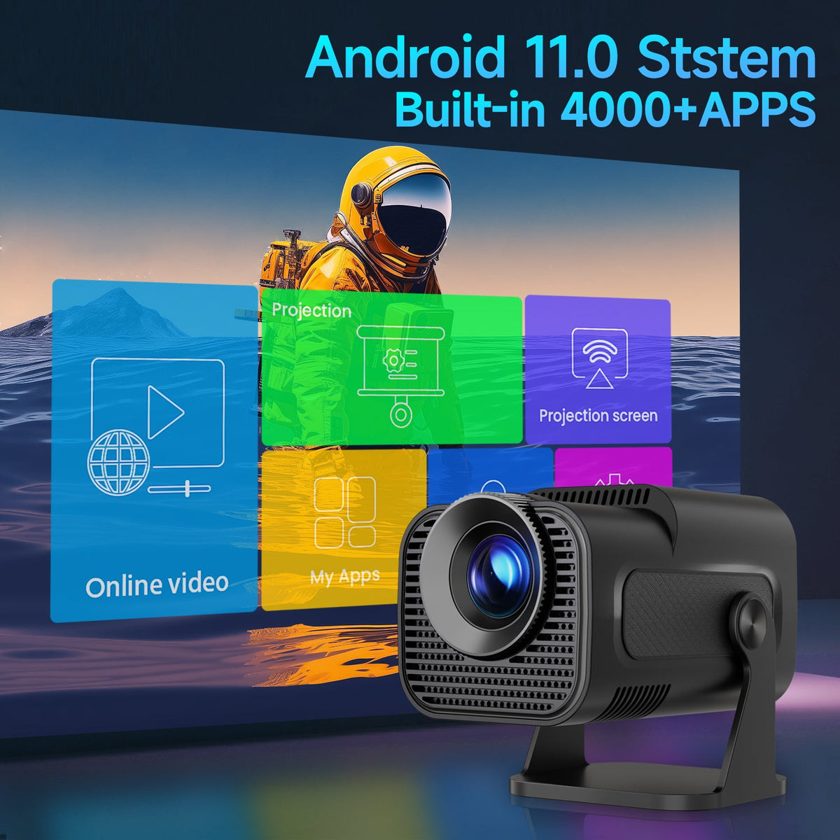 Magcubic HY320 Mini Newly Native 720P Android 11 4K Projector 300ANSI Wifi6 BT5.0 Cinema Outdoor Portable 180° Rotable Projector - Acceptable - Refurbished