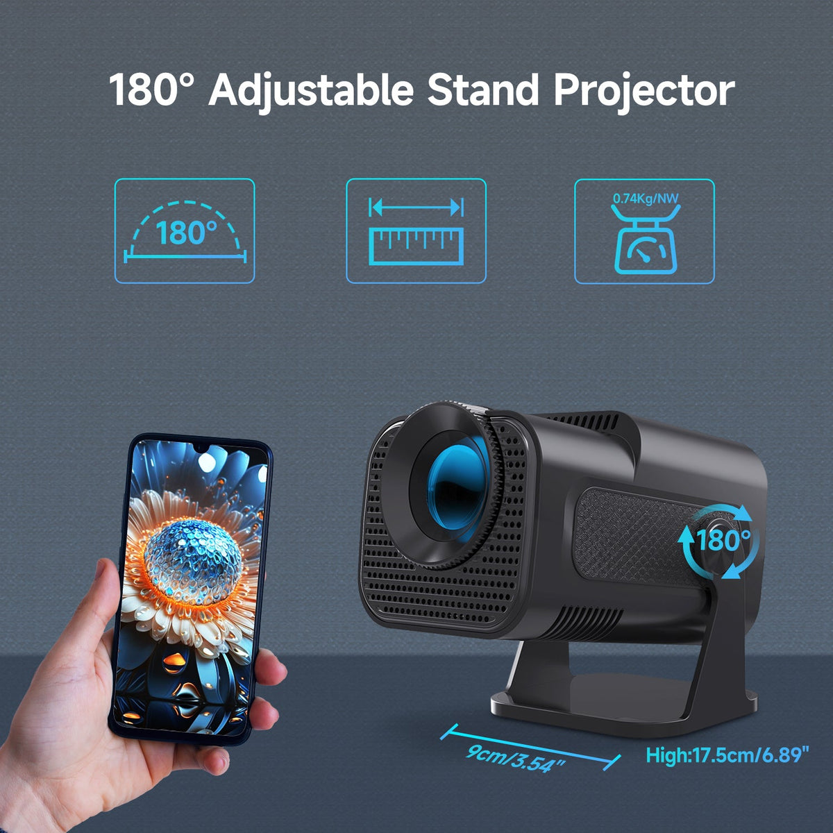 Magcubic HY320 Mini Newly Native 720P Android 11 4K Projector 300ANSI Wifi6 BT5.0 Cinema Outdoor Portable 180° Rotable Projector - Acceptable - Refurbished