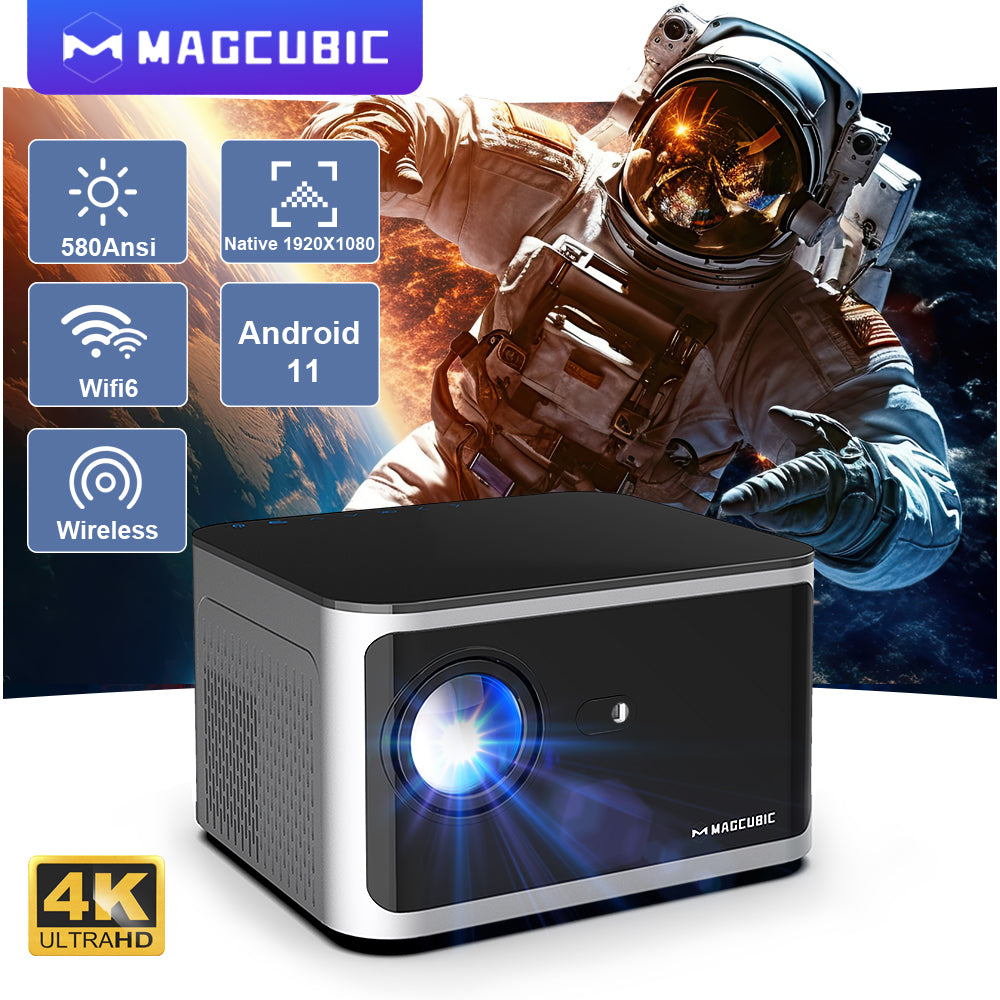 Magcubic HY350 Pro mounted on ceiling bracket facing projection wall

