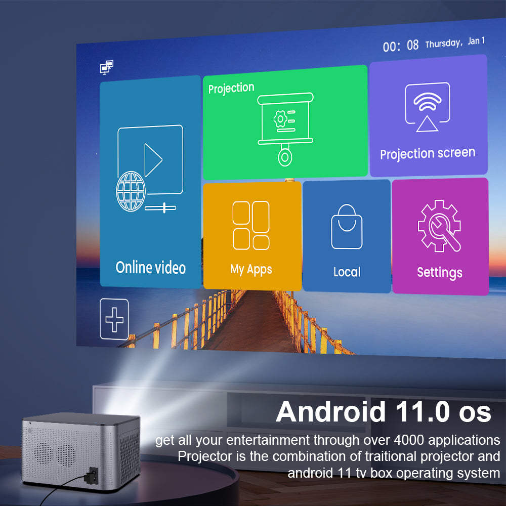 Magcubic HY350 Pro connected via HDMI to a gaming console on TV stand

