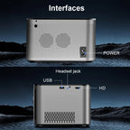 Overhead shot of Magcubic HY350 Pro on table with power and HDMI cables connected


