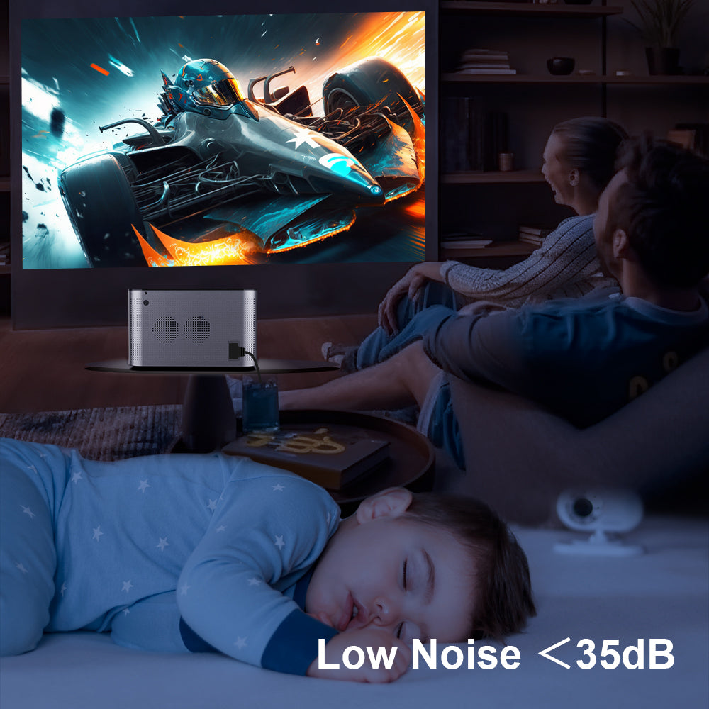 Magcubic HY350 Pro next to a smartphone demonstrating size comparison

