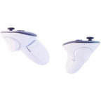 Person using Meta Quest 3S for fitness, swinging arms in a bright living room during a VR workout session.