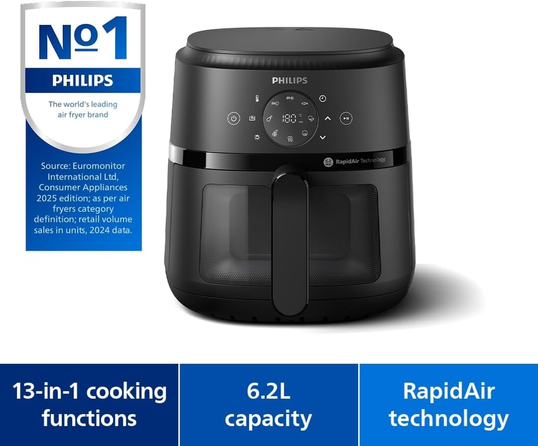 Philips 2000 Series Air Fryer 6.2L – 1700W, RapidAir Tech, Digital Touchscreen Black - (AU Version) - Pristine - Refurbished