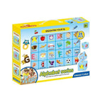 Alphabet cube blocks shown front view with bright letter faces