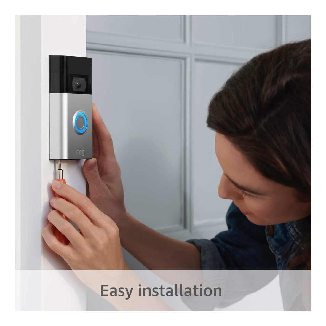 Ring Battery Video Doorbell – DIY Wireless Doorbell Camera with Head-to-Toe View, HD Video, Built-in Battery- Satin Nickel - (AU Version) Ring