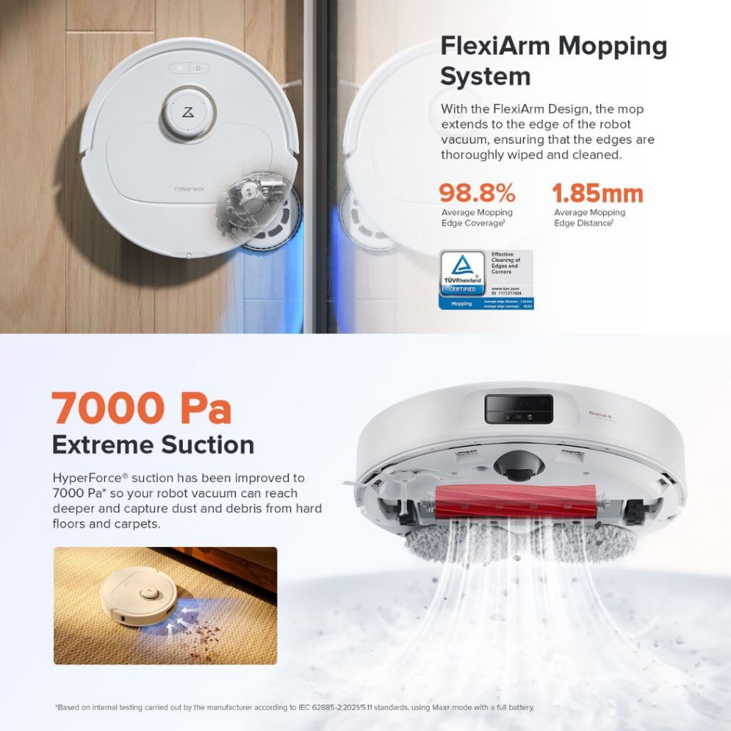 Roborock Q Revo MaxV Robot Vacuum Mop Extend 7000Pa Suction Power Liftable Brush Mop With Refill And Drainage System - White ( Refurbished Grade - A )
