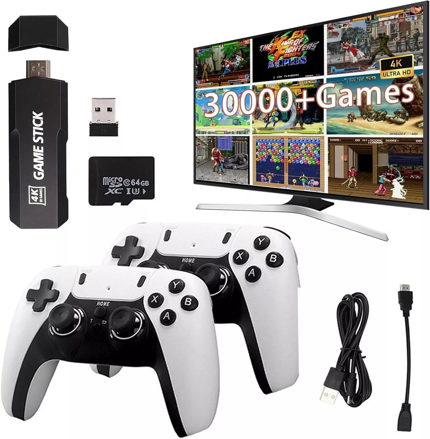 Retro Game Console, 64GB Storage, 30000 Games, 52 Simulators, 2.4G Wireless Controller, 4K Support