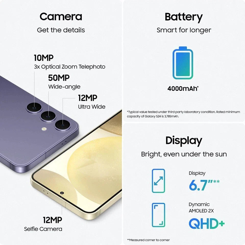 Samsung Galaxy S24 Plus - 256GB, 512GB - Onyx Black, Marble Grey, Cobalt Violet, Amber Yellow, Sapphire Blue, Jade Green - Pristine Refurbished (Copy) SAMSUNG