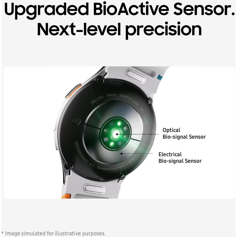 Samsung Galaxy Watch7 44mm LTE Green back view showing BioActive Sensor and charging contacts
