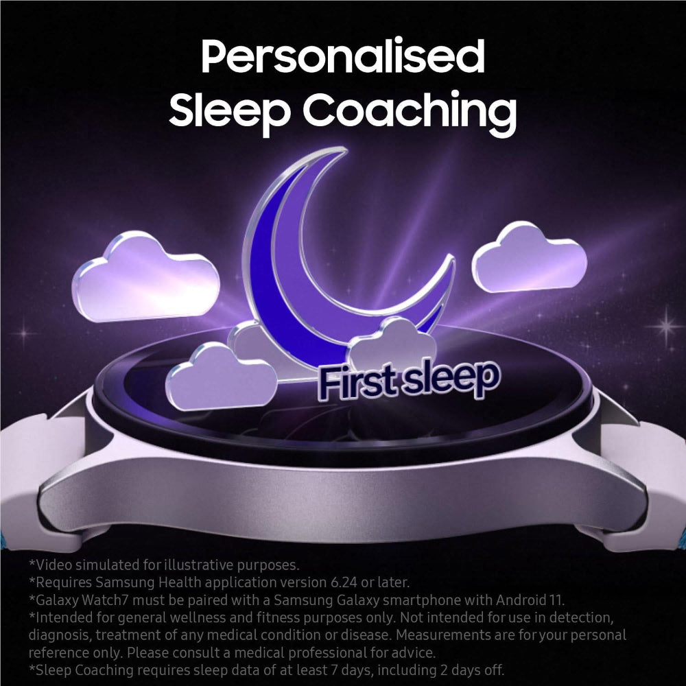 Samsung Galaxy Watch7 44mm LTE Green lifestyle image next to smartphone and earbuds on desk