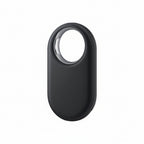 Samsung Galaxy SmartTag2 Black hanging from a pet’s collar, illustrating use as a pet tracker accessory.
