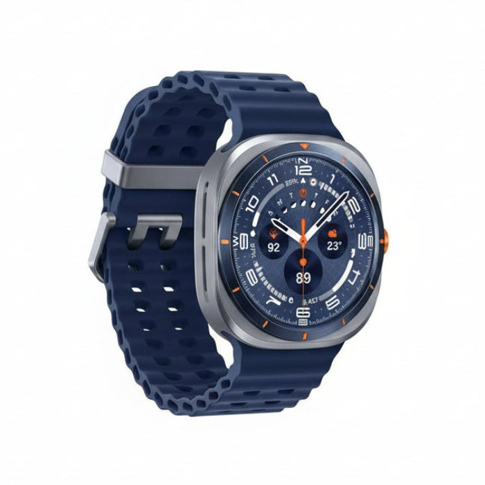Galaxy Watch Ultra 47mm on treadmill runner’s wrist displaying heart rate zone and lap time.