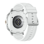 Samsung Galaxy Watch8 Classic White on wrist with notification banner from smartphone app.
