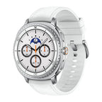 Samsung Galaxy Watch8 Classic 46mm White showing dual‑band GPS route map for cycling activity.