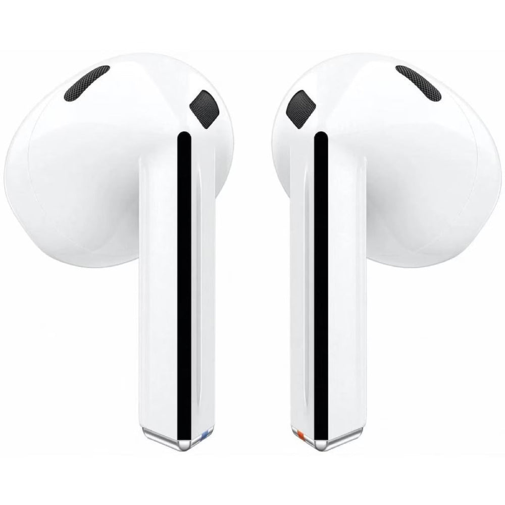 Samsung Galaxy Buds 3 R530 White earbuds placed inside their charging case.