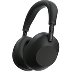 Close-up of the memory foam earpads on Sony WH-1000XM6 Black showing soft padding and over-ear fit.