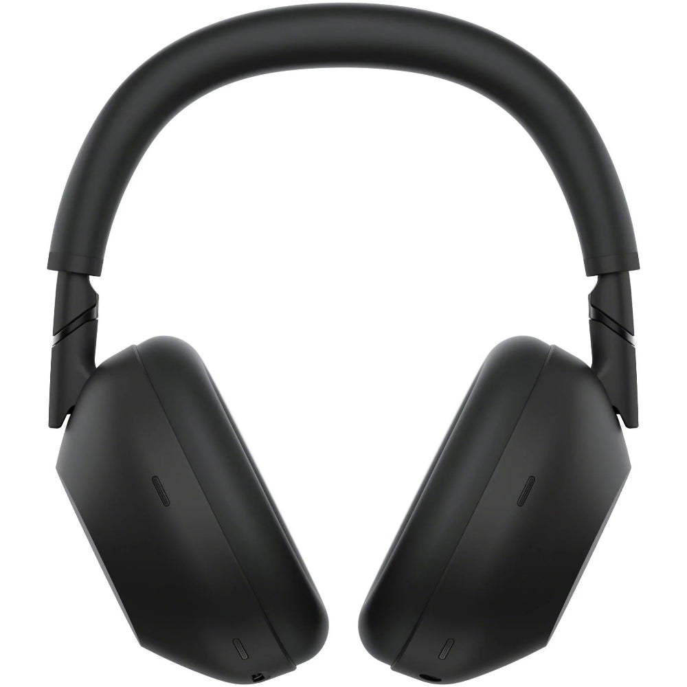 Close-up of the memory foam earpads on Sony WH-1000XM6 Black showing soft padding and over-ear fit.