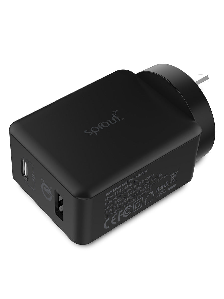 Sprout Dual Port Power Supply QC3.0 – Fast Charging, Dual USB Ports, Compact Design SPROUT